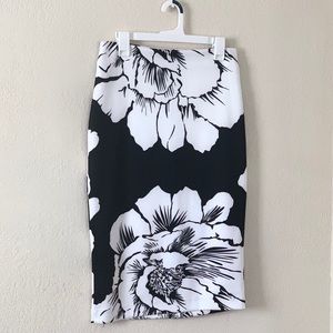 Bold Black and White Floral Print Skirt